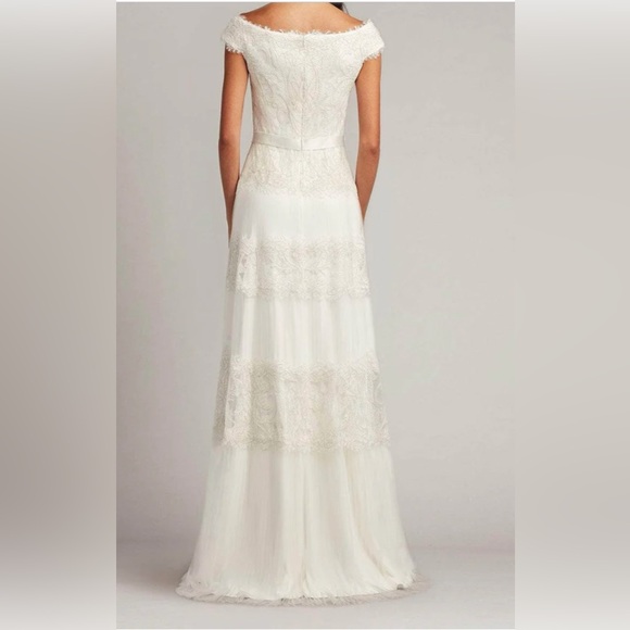 Tadashi Shoji CCA23274L White Zaira Tiered Tulle Gown NWT - Picture 3 of 4